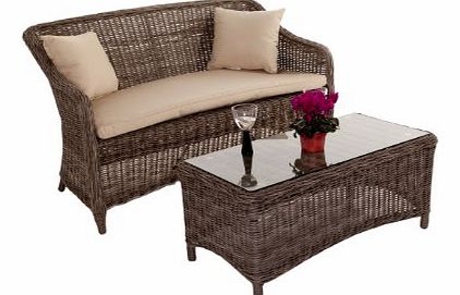 BrackenStyle Round Weave Rattan garden furniture, Premier Sofa Set With 2 Seater Sofa and Coffee Table