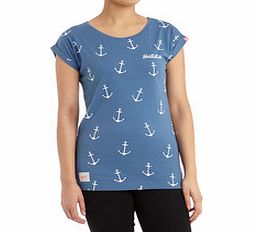 Blue pure cotton anchor print T-shirt