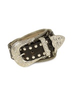 Brambilla Embellished Black Genuine Leather Mesh Western-style Belt