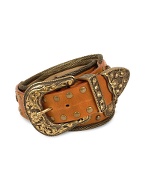 Brambilla Embellished Brown Genuine Leather Mesh Western-style Belt