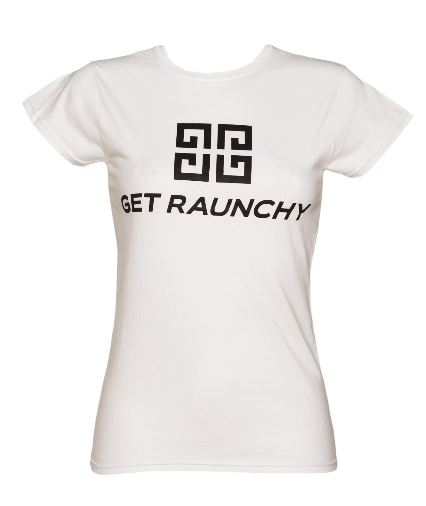 Ladies White Get Raunchy Parody T-Shirt from