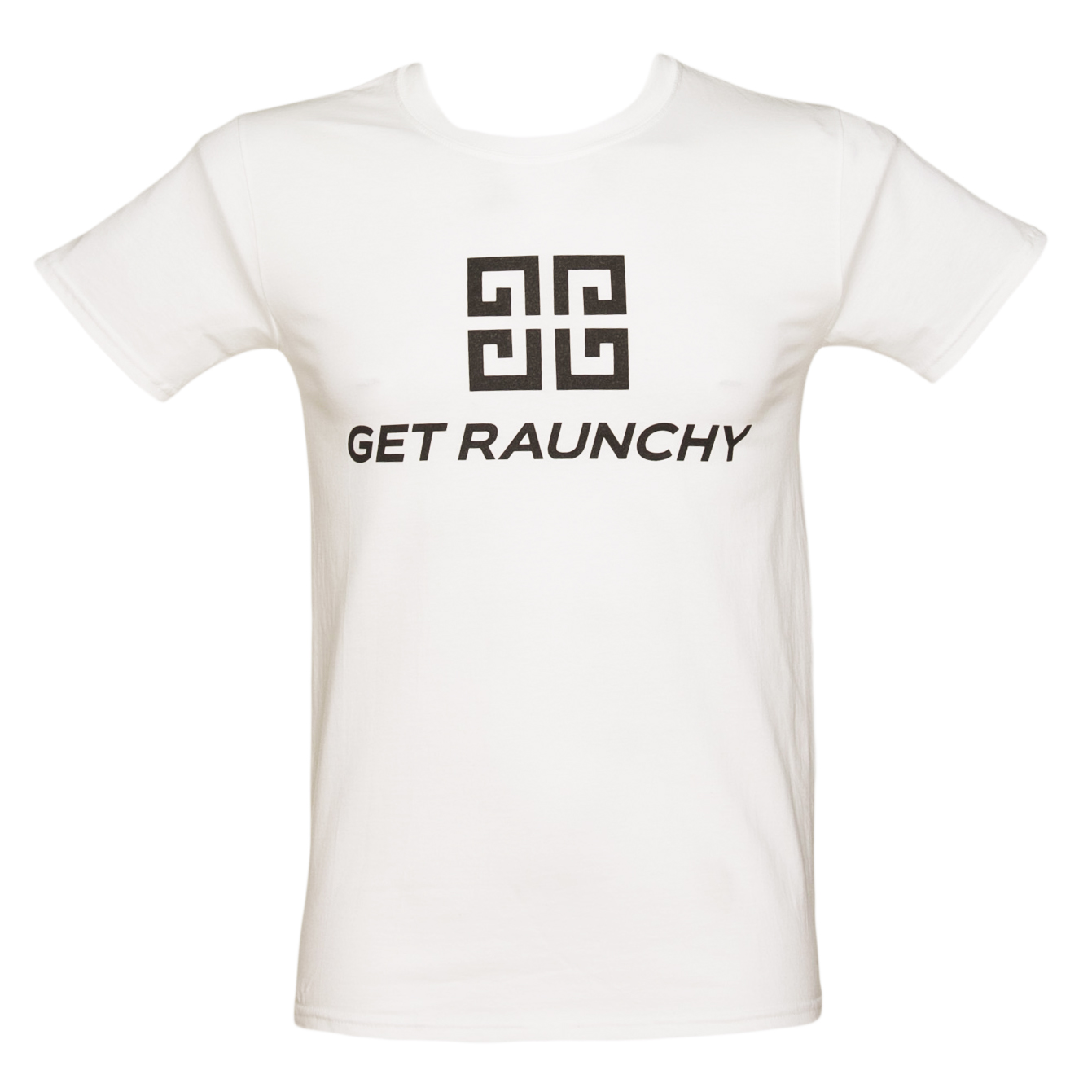 Mens White Get Raunchy Parody T-Shirt from
