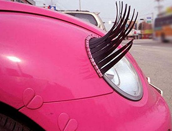Car Headlight Eyelashes WITH PINK CRYSTAL EYE LINER BUNDLE BY BRAND NAME DEALS - Fits Any Car - High Quality Decal