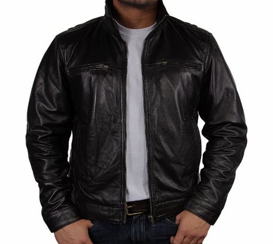Brandslock Mens Leather Biker jacket Black Brand New Real Leather Coat Designer X-Small-5XL (5X-Large)