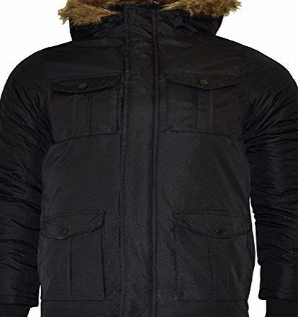 Childrens Boys Padded Waterproof Winter Coat School Parka Jacket- Blue Black 11/12 Years Navy Blue Canada Fur Hood (Faux) Warm Kids Pockets