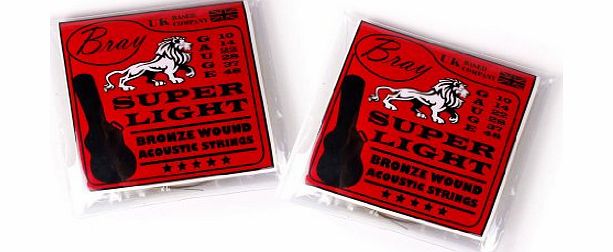 Bray Twin Pack of Bray Super Light Bronze Wound Acoustic Guitar Strings (10 - 48) Perfect For Gibson, Ibanez, Tanglewood, Yamaha amp; Fender Acoustic Guitars - Includes Vinyl Stickers