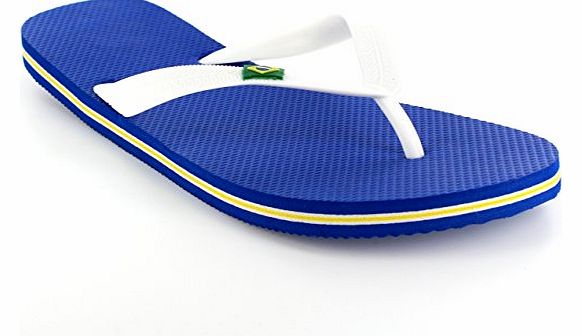 Mens Brazil Logo Beach Summer Brasil Holiday Sandals Flip Flops - Marine Blue - 8