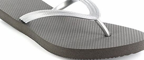 Brazilian Flip Womens Top Plain Brasil Holiday Sandals Beach Summer Flip Flops - Silver - 4