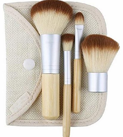 Broadfashion Bamboo Makeup Brush Set 4pcs Make Up Brushes with a Cosmetic Bag