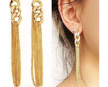 Broadfashion Fashion Celebrity Women Ladies Long Dangle Chain Earrings Golden Tassel Chain Ear Stud