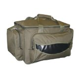 fishing tackle bag A DELUXE OLIVE GREEN CARRYALL WITH THREE SIDE POCKETS, PADDED STRAP, HANDLES AND MADE FROM HIGH GRADE MATERIAL.