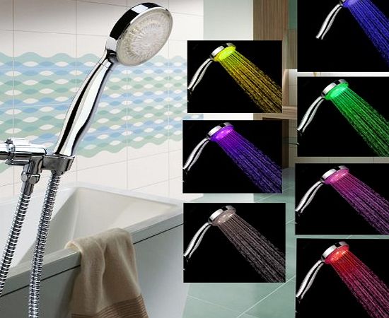 LED Shower Head with 12 Colour-changing LEDs - Rainbow Effect Hand Held Shower Head - Luxury Lights-up Shower head - Chrome Rainbow Effect Hand Shower Head - Adjustable Easy-fit Shower head - LED Rain