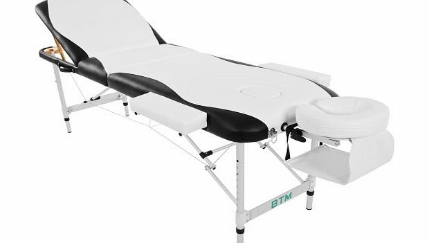 BTM (BTM) Deluxe Lightweight Professional Massage Table Aluminium SALON Beauty Couch Bed Spa PHYSIOTHERAPY TATTOO Portable Folded 3 Section with Headrest Arm support and free Carrying Bag (BLACK, WHITE, R