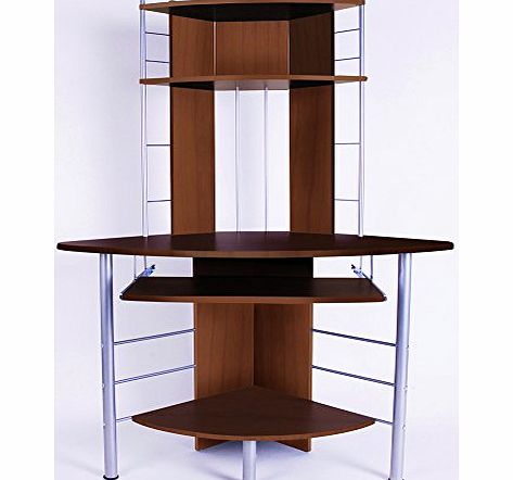 BTM Home Office Furniture PC Table Compact Corner Computer Desk with 3 Shelves (Brown)