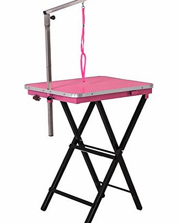 BTM W46*D60*H81(cm) / 18*23.6*32(inch) Folding Dog Cat Pet Grooming Table Portable Adjustable With Arm Noose Pink