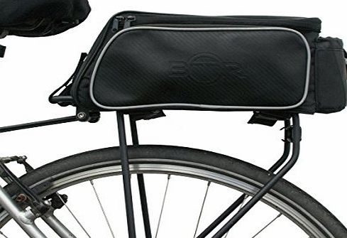 BTR Bicycle Rear Pannier Bag / Trunk - Rear Rack Bike Bag - Black With Reflective Trim amp; Rear Light Loop- Water Resistant