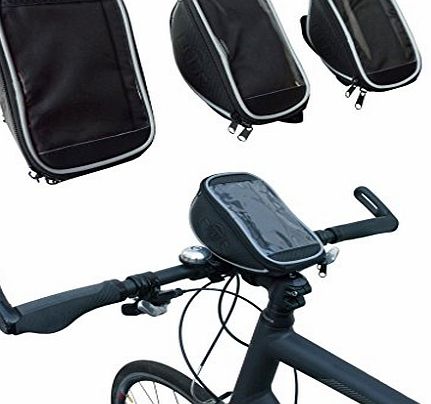 BTR MEDIUM Handlebar Bike Bag Pannier with Mobile Phone Holder with Clear PVC Screen - Water Resistant - Black