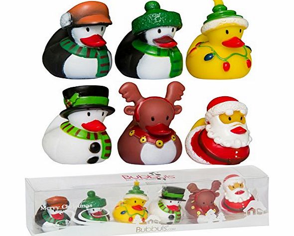 BUBBULS 6 x Christmas Theme Rubber Ducks Secret Santa Xmas Stocking Filler (3 x Ducks, 1 x Santa, 1 x Snowman, 1 x Reindeer)