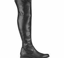 Black leather over-the-knee zip boots