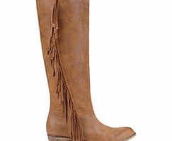Bullboxer Tan leather fringed knee-high boots