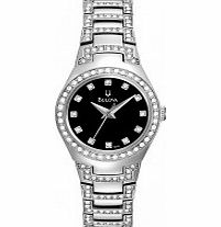 Bulova Ladies Black Silver Crystal Watch