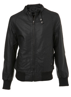Black Leather Look Perforated Biker Jacket