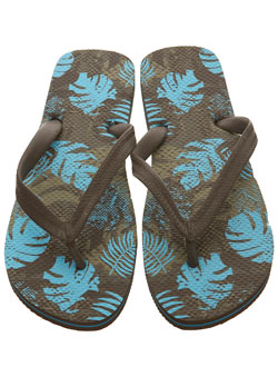 Burton Brown Leaf Print Textured Flip Flop