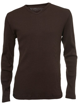 Brown Ribbed V-Neck T-Shirt