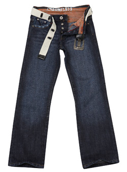 Burton Dark Blue Belted Straight Fit Denim Jeans