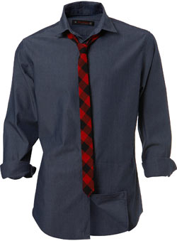 Dark Blue Chambray Fitted Shirt and Tie Set