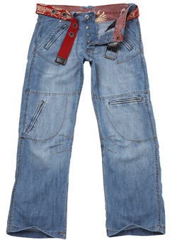 Burton Dark Wash Belted Loose Fit Denim Jeans