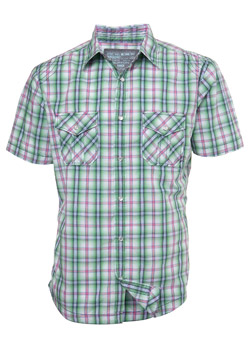 Green and Pink Check Short Sleeve Casual Shirt