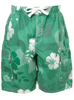 Green Pixel Floral Swim Shorts