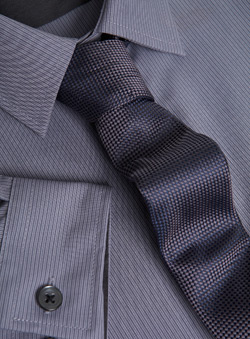 Grey Stripe Slim Fit Shirt With Slim Tie