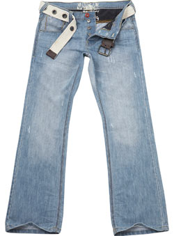 Light Blue Bleached Belted Bootcut Denim Jeans