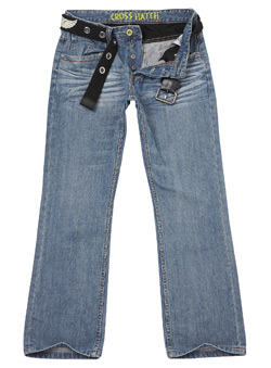 Burton Light Wash Belted Bootcut Denim Jeans