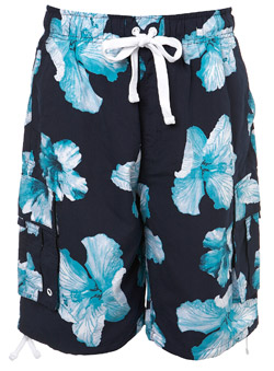 Navy and Turquoise Floral Swim Shorts