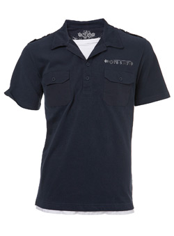 Navy Two Pocket and Print Polo Shirt