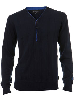 Navy Unsung Hero Knitted Y-Neck Jumper