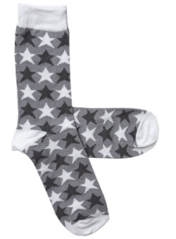Pack of 1 Grey And White Star Print Socks