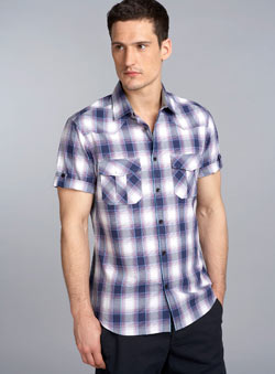 Purple Short Sleeve Check Fitted Shirt