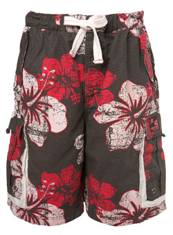 Red and Brown Hawaii Floral Swim Shorts
