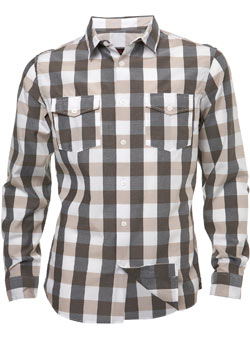 Stone and Grey Check Fitted Shirt