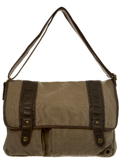 Stone Washed Canvas Despatch Bag With Brown Mock Leather Trims