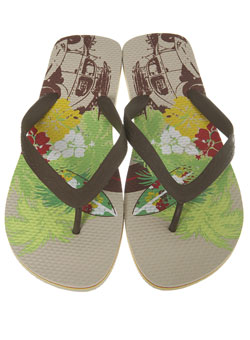 Vintage Car and Surfboard Print Thick Soled Flip Flops