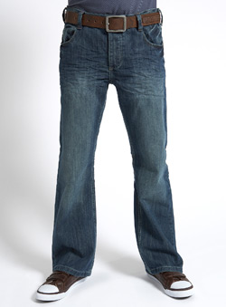 Vintage Wash Belted Bootcut Fit Denim Jeans