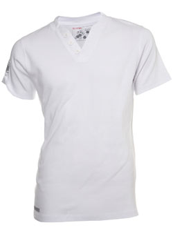 White Ribbed Button V-Neck T-Shirt