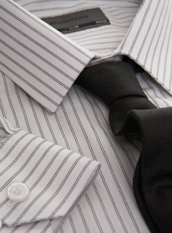 White Stripe Slim Shirt with Black Skinny Tie