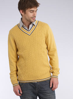 Yellow Cable Tipped V-Neck Jumper
