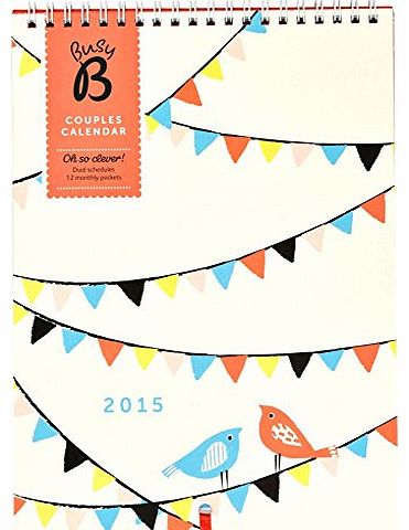 Busy B 2015 Couples Calendar with Dual Schedules & Storage Pockets, Birds Design